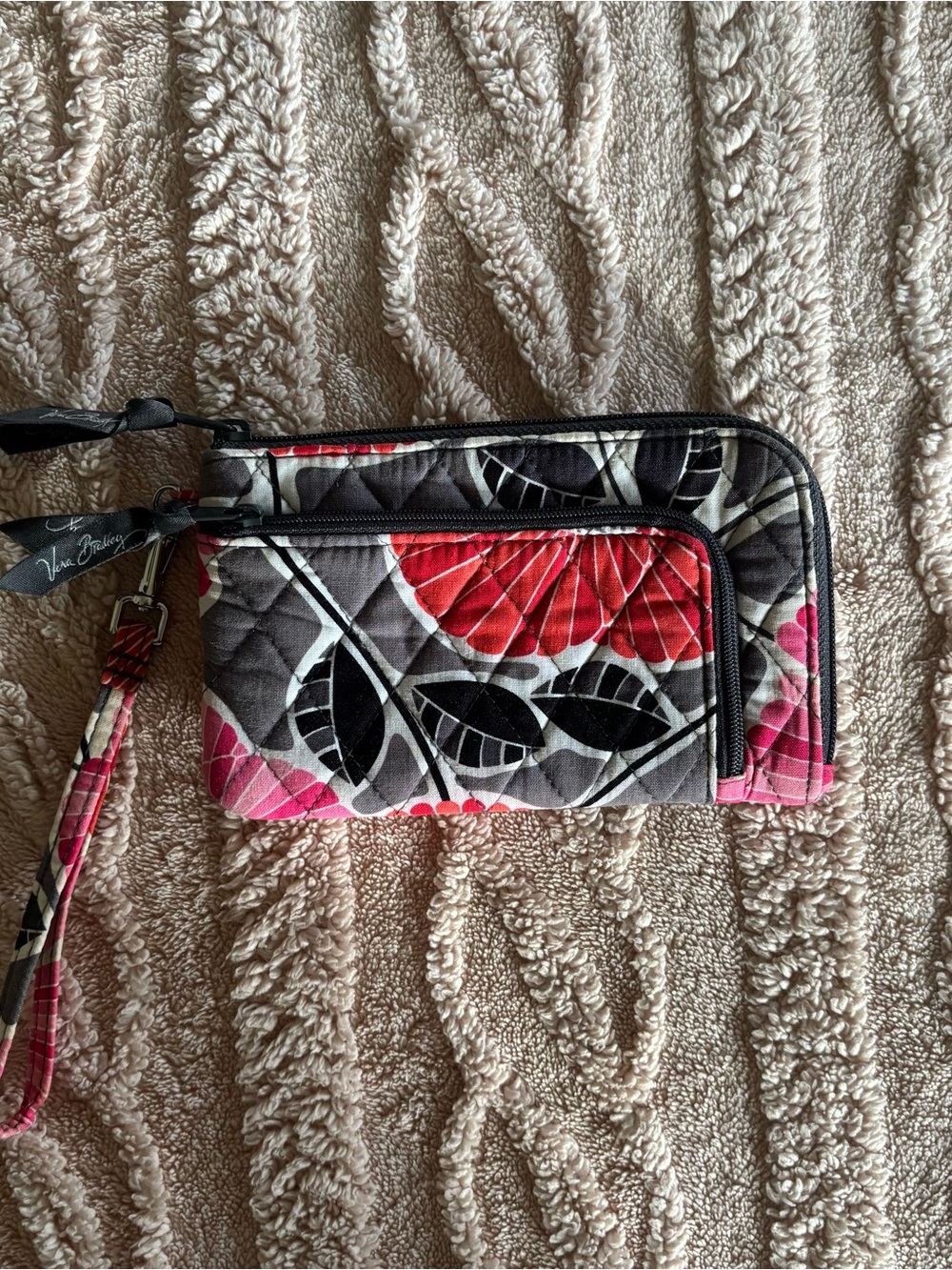 Vera Bradley Quilted Floral Wristlet Wallet in Pink, Red & Gray - Cherry Blossom